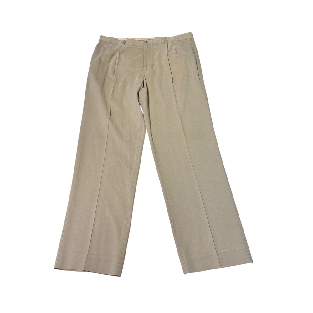 Tommy Bahama Mens 38x32 Silk Bamboo Pleated Dress Pants Khaki Tan Trousers